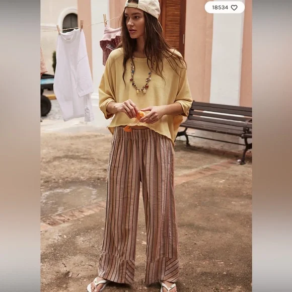 Free People Bohemian Day’s End Stripe Pants - Neutral Combo - Size Medium - Picture 1 of 5